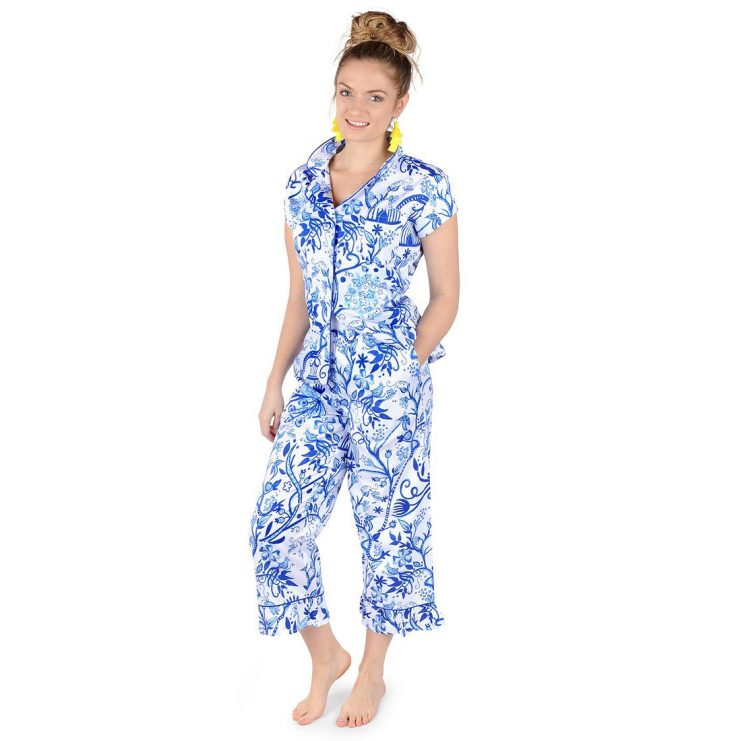 A photo of the Birds of a Feather Sateen Capri Pajama Set product