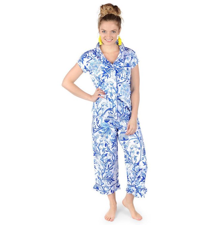 A photo of the Birds of a Feather Sateen Capri Pajama Set product