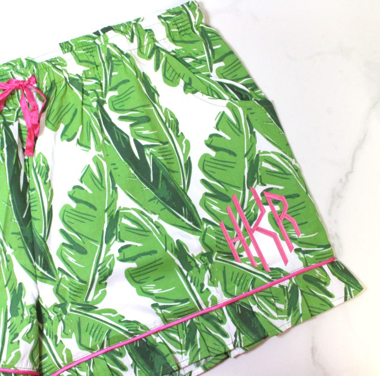 A photo of the Banana Leaf Sateen Ruffled Summer PJ Set product