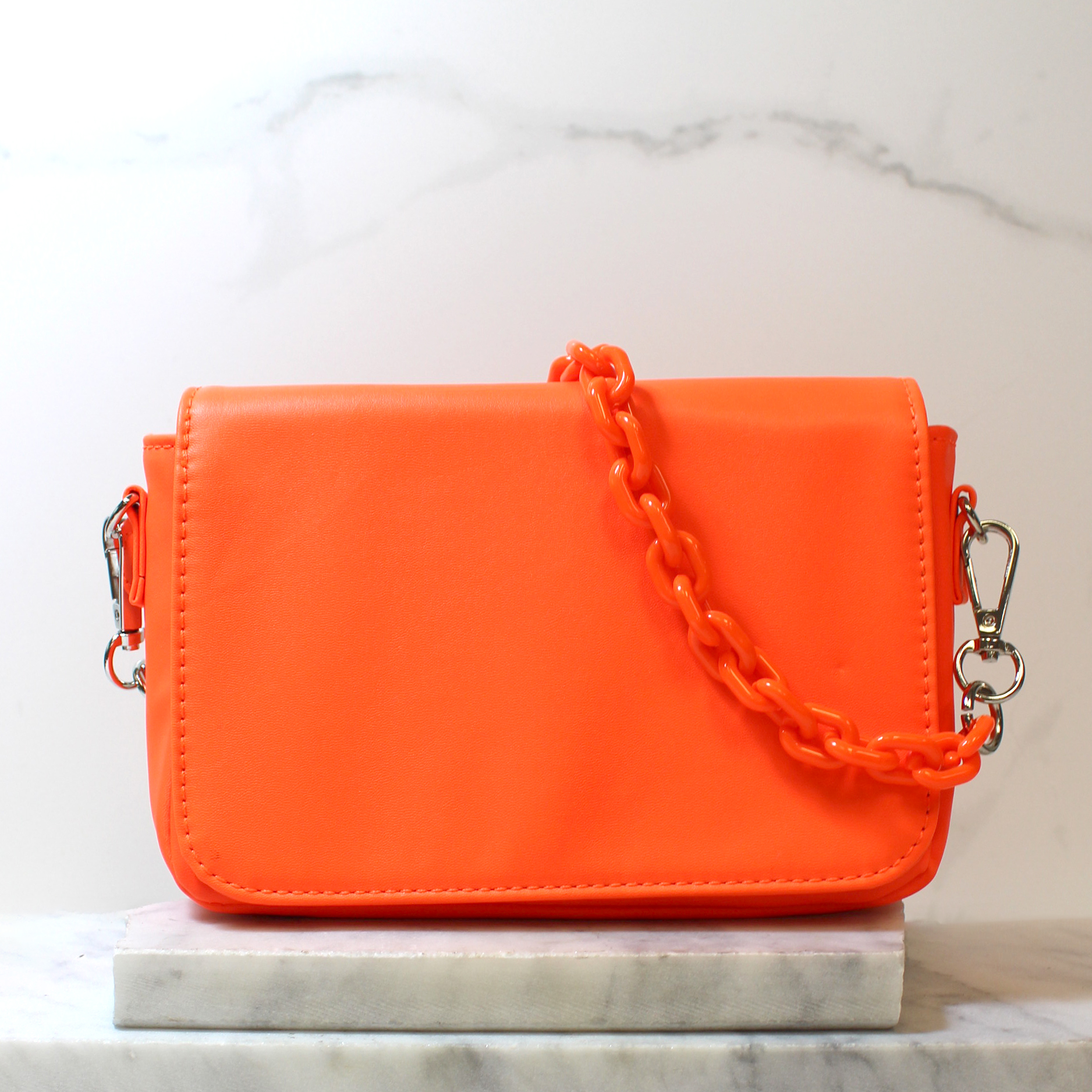 Mini Neon Orange Chain Flap Square Bag