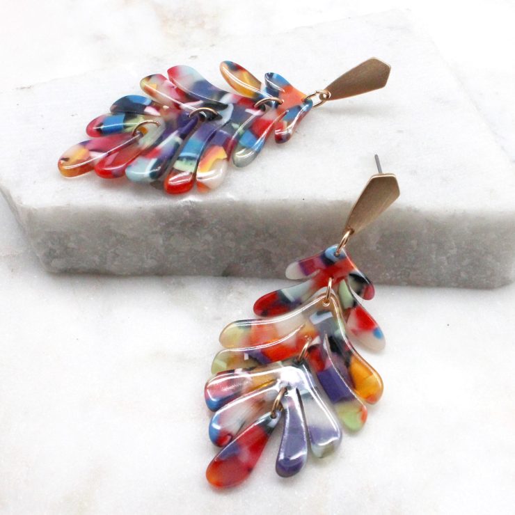 A photo of the Acrylic Leaf Earrings product
