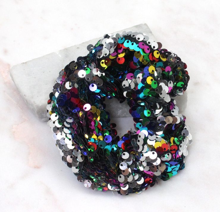 A photo of the Rainbow Sequin Hair Scrunchie product