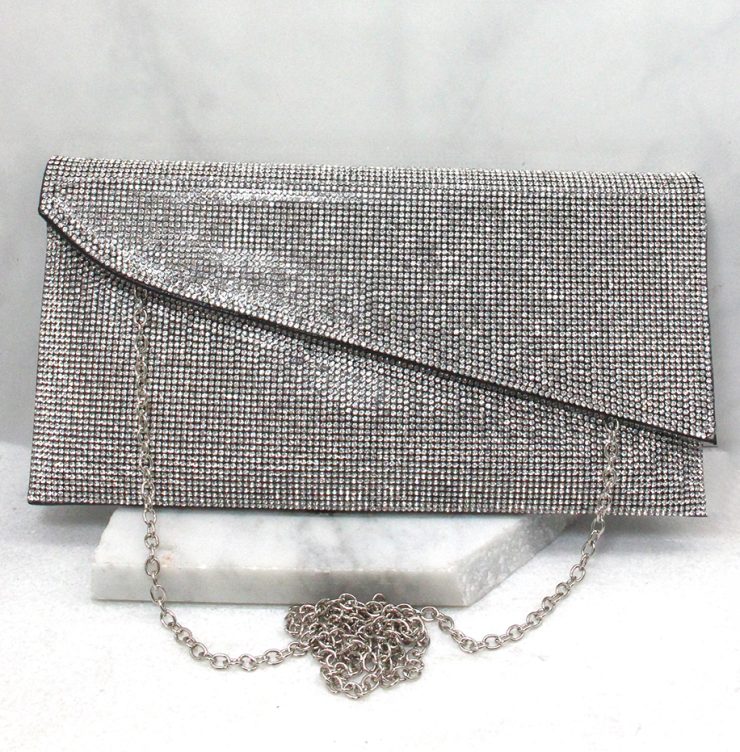 A photo of the Shimmer Rhinestone Clutch in Black product