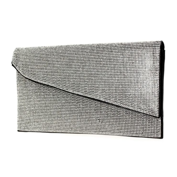 A photo of the Shimmer Rhinestone Clutch in Black product