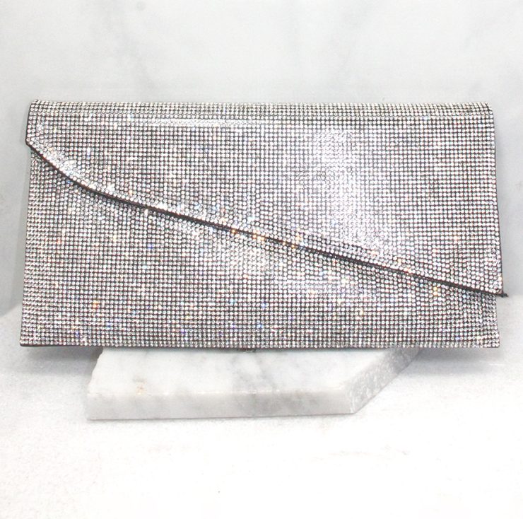 A photo of the Shimmer Rhinestone Clutch in Black product