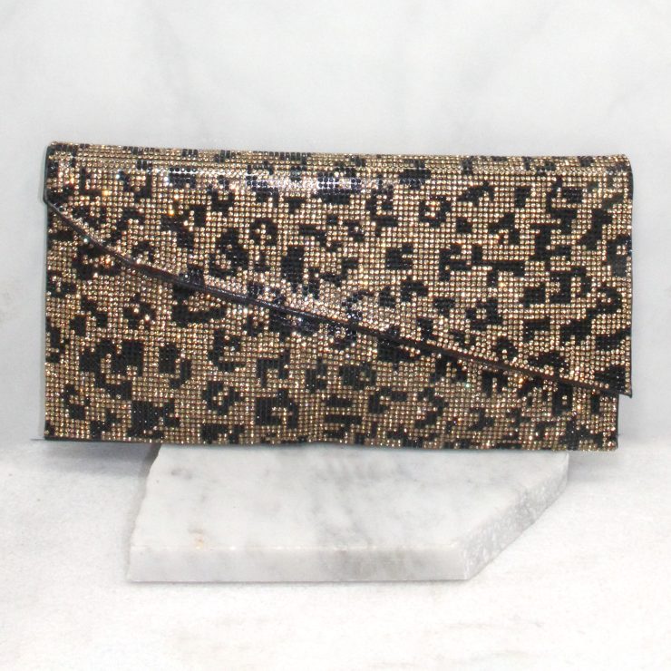 A photo of the Shimmer Rhinestone Clutch in Cheetah product