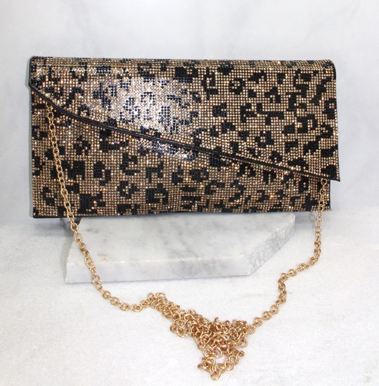 A photo of the Shimmer Rhinestone Clutch in Cheetah product