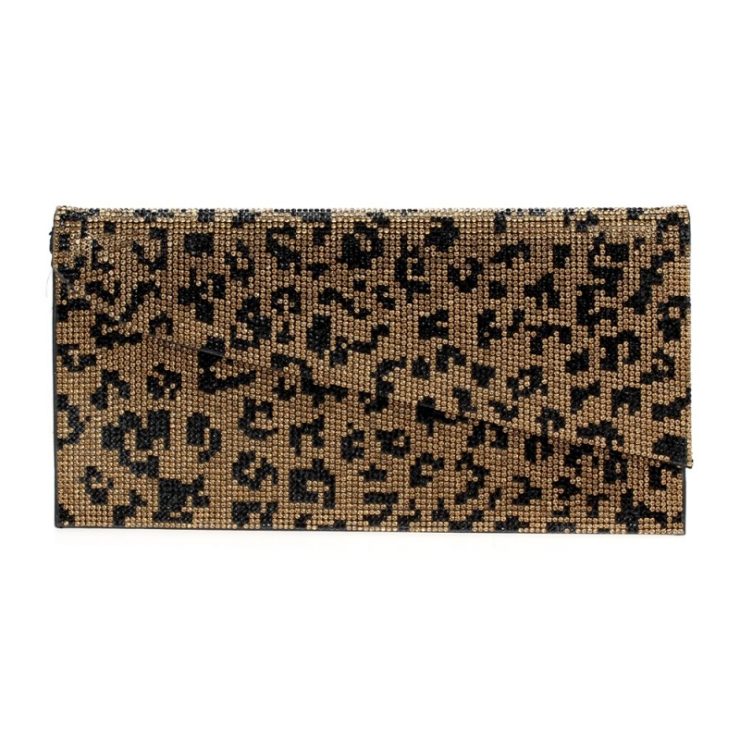 A photo of the Shimmer Rhinestone Clutch in Cheetah product