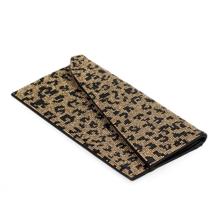 A photo of the Shimmer Rhinestone Clutch in Cheetah product