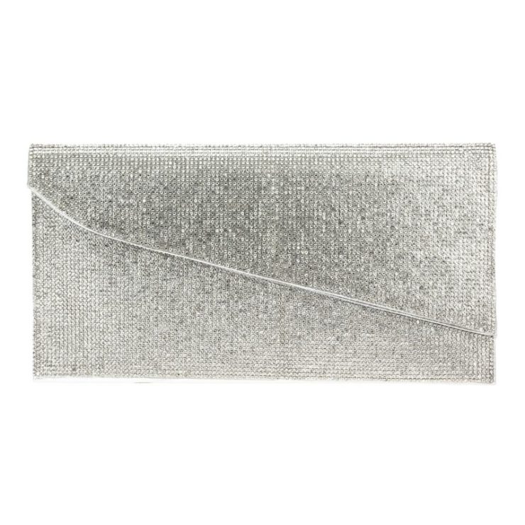 A photo of the Shimmer Rhinestone Clutch in Silver product