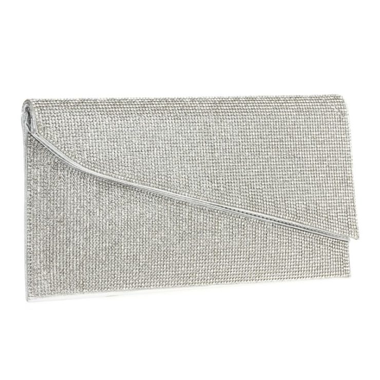 A photo of the Shimmer Rhinestone Clutch in Silver product