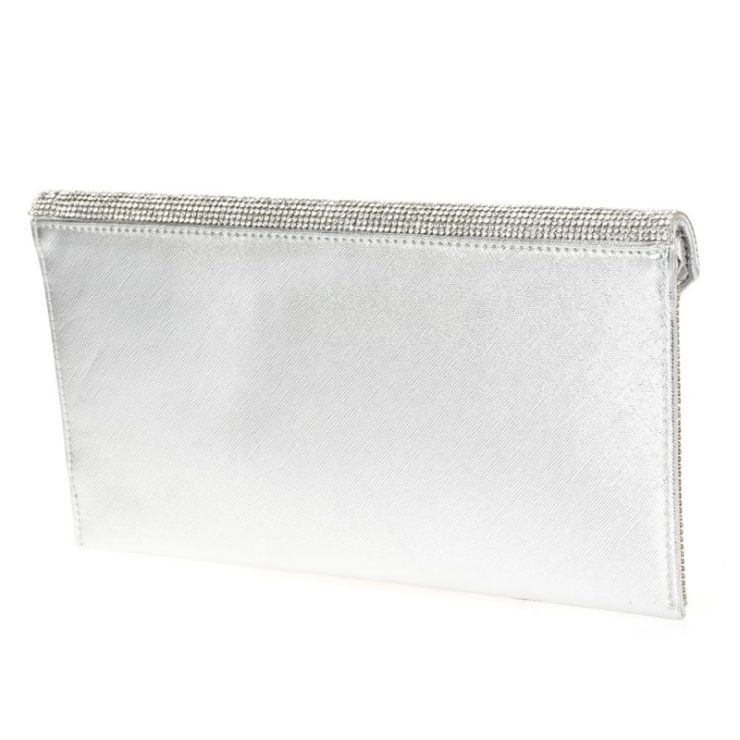 A photo of the Shimmer Rhinestone Clutch in Silver product