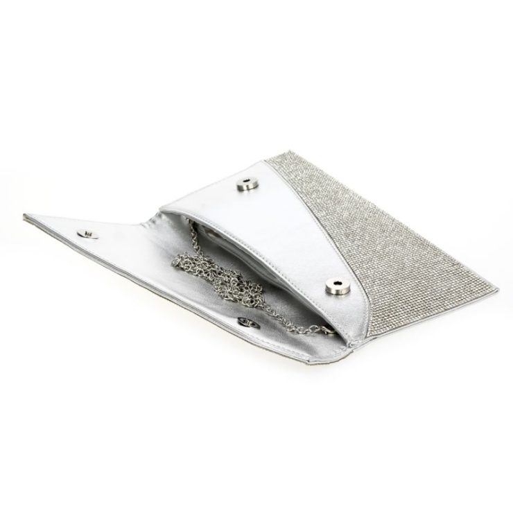 A photo of the Shimmer Rhinestone Clutch in Silver product