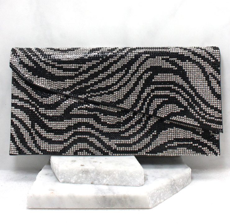 A photo of the Shimmer Rhinestone Clutch in Zebra product