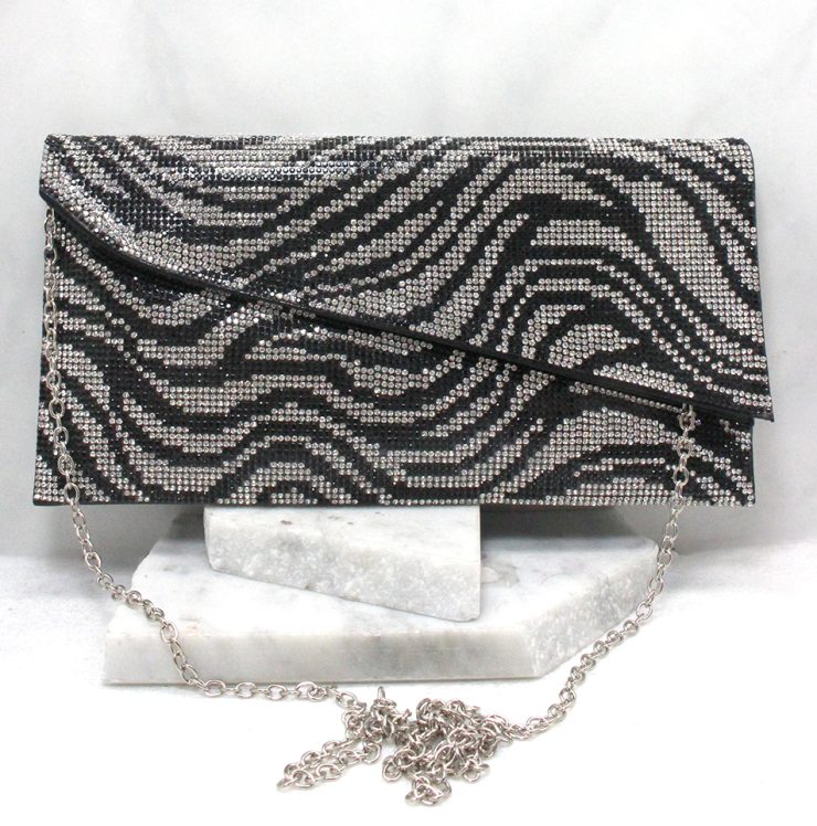 A photo of the Shimmer Rhinestone Clutch in Zebra product