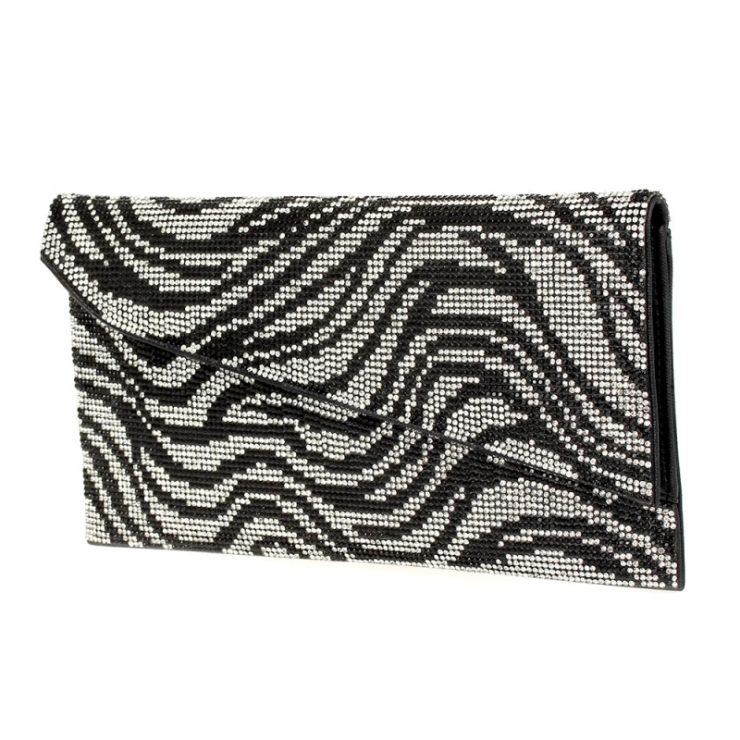 A photo of the Shimmer Rhinestone Clutch in Zebra product