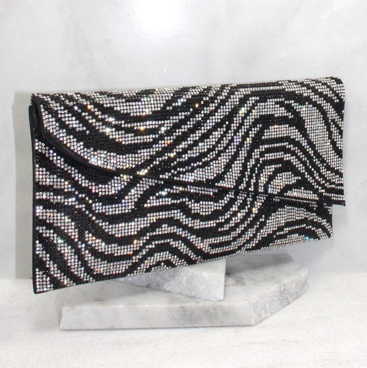 A photo of the Shimmer Rhinestone Clutch in Zebra product