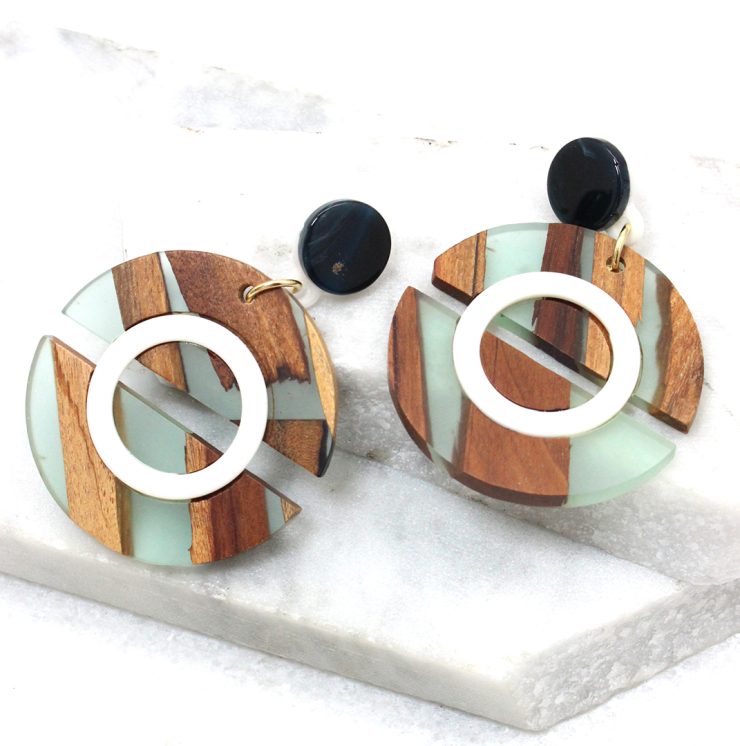 A photo of the Wooden Dial Earrings in Mint product