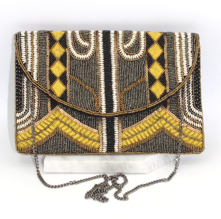 A photo of the Black and Yellow Beaded Clutch product