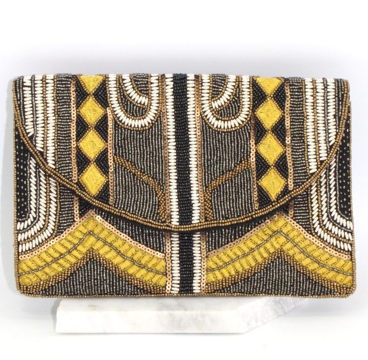 A photo of the Black and Yellow Beaded Clutch product