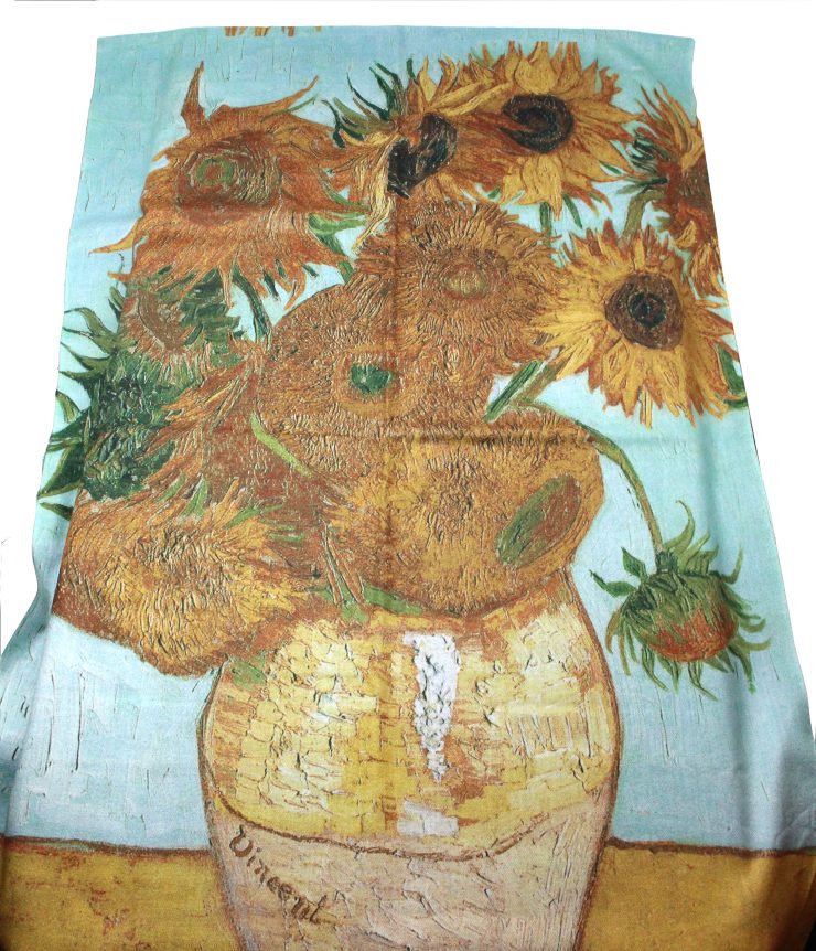 A photo of the Sun Flowers Painting Scarf product