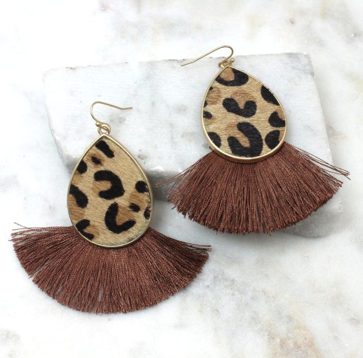 A photo of the Leopard Mama Earrings in Brown product