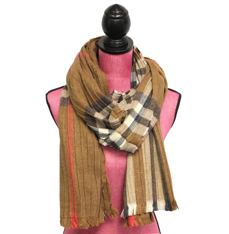 A photo of the Plaid Pleated Scarf In Brown product