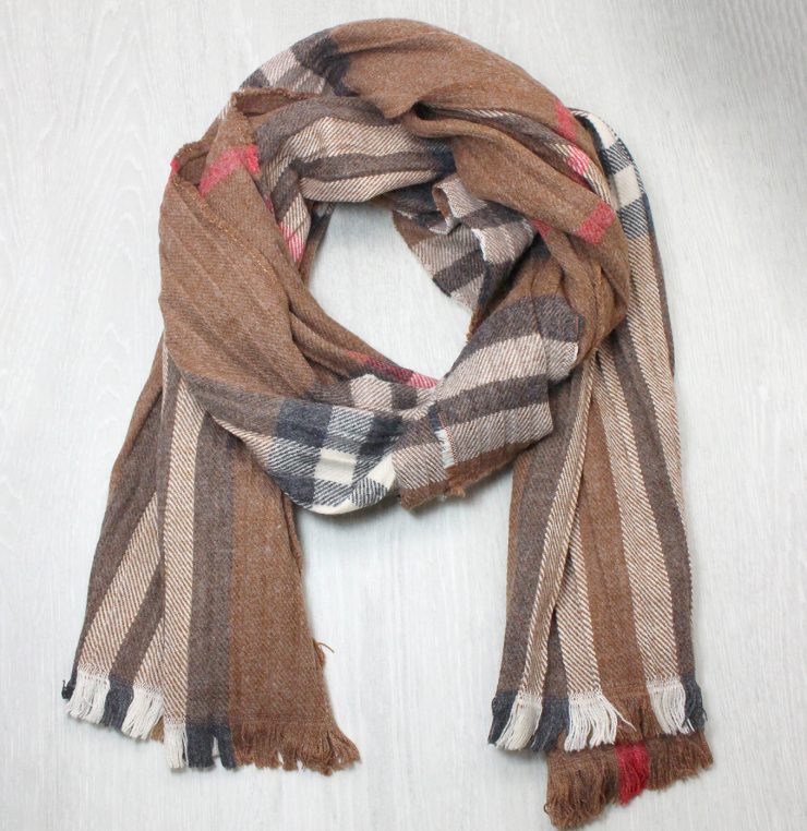 A photo of the Plaid Pleated Scarf In Brown product