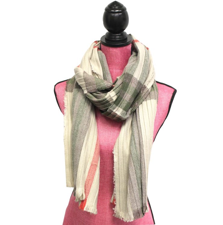 A photo of the Plaid Pleated Scarf In Taupe product