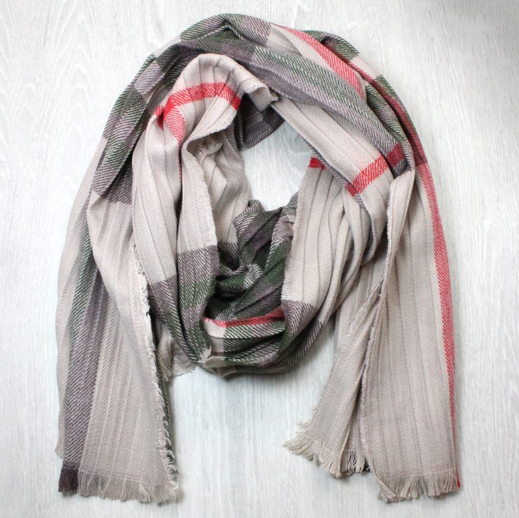 A photo of the Plaid Pleated Scarf In Taupe product