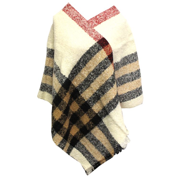 A photo of the Plaid Poncho in Ivory product