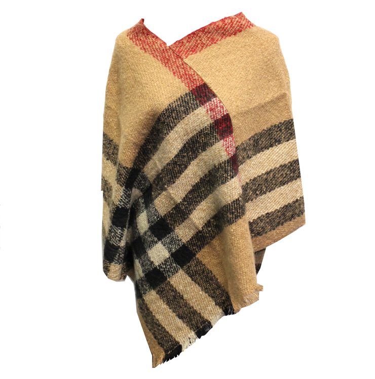 A photo of the Plaid Poncho in Brown product