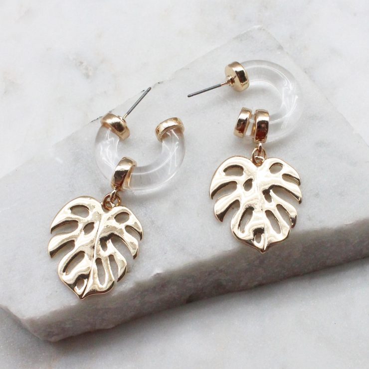 A photo of the Tropical Leaf Earrings product