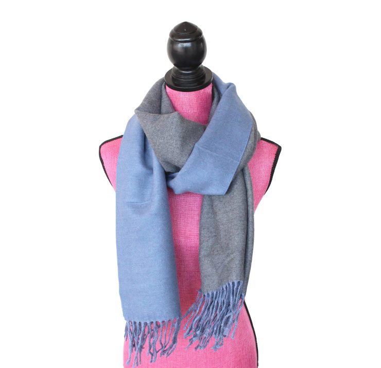 A photo of the Two Tone Scarf in Denim and Grey product