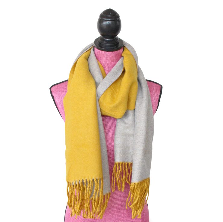 A photo of the Two Tone Scarf in Mustard and Grey product