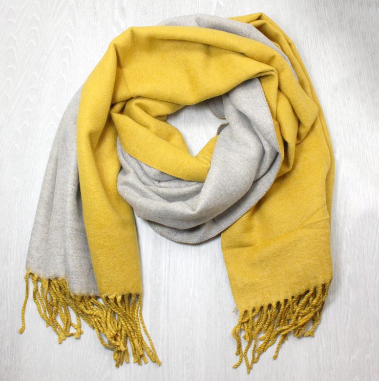 A photo of the Two Tone Scarf in Mustard and Grey product