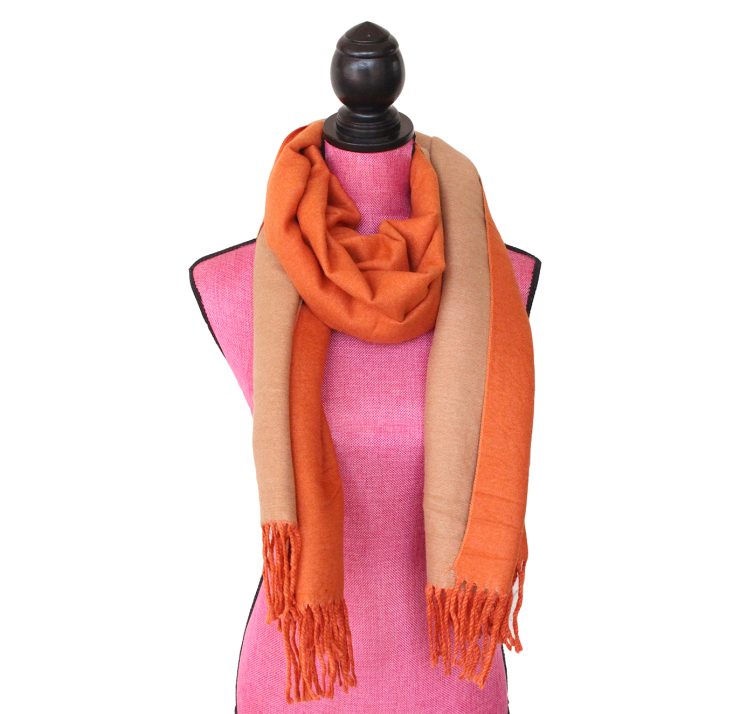 A photo of the Two Tone Scarf in Orange and Tan product