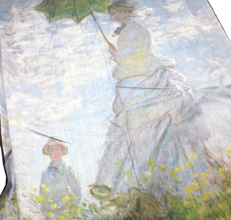 A photo of the Woman With A Parasol Painting Scarf product