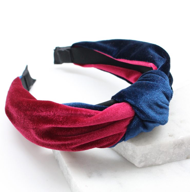 A photo of the Velvet Knot Headband in Wine & Navy product