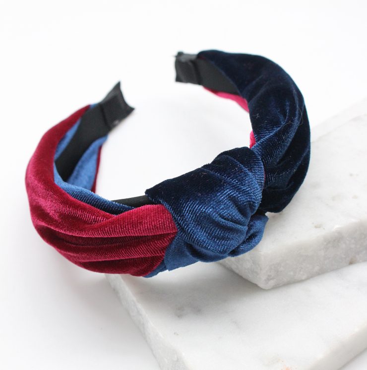 A photo of the Velvet Knot Headband in Wine & Navy product