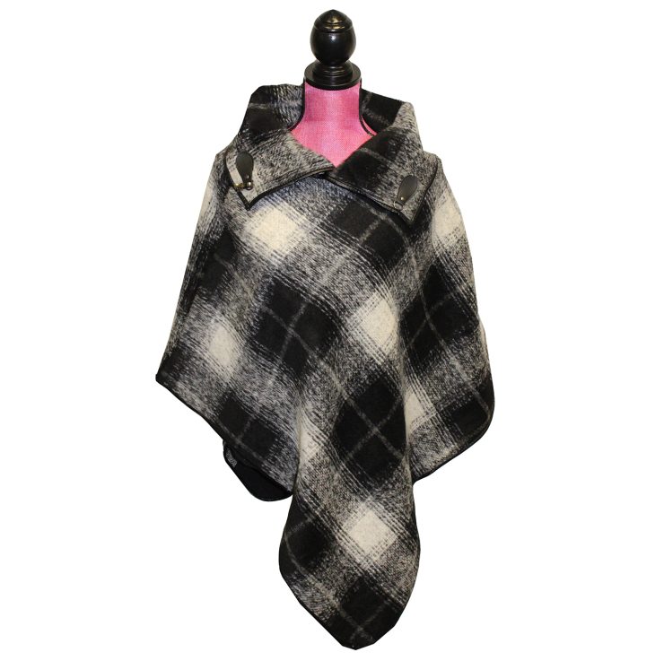 A photo of the Black and White Plaid Poncho product