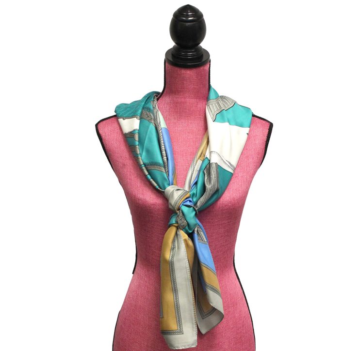 A photo of the Blue and Mustard Tassel Silky-Feel Scarf product