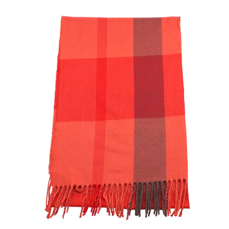 A photo of the Coral Plaid Cashmere Feel Scarf product