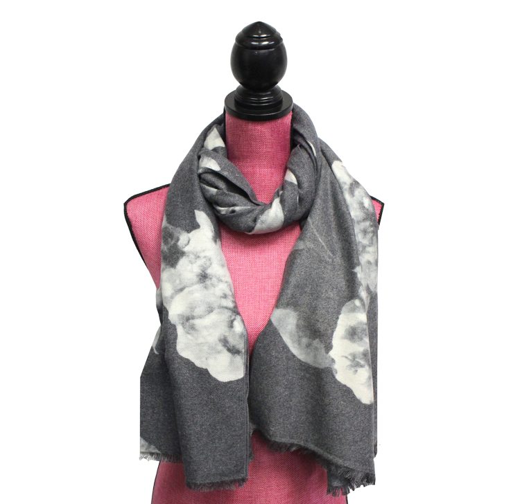 A photo of the Flowerly Cashmere Blend Scarf in Grey product