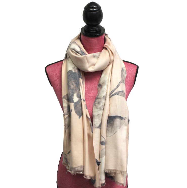 A photo of the Flowerly Cashmere Blend Scarf in Grey product