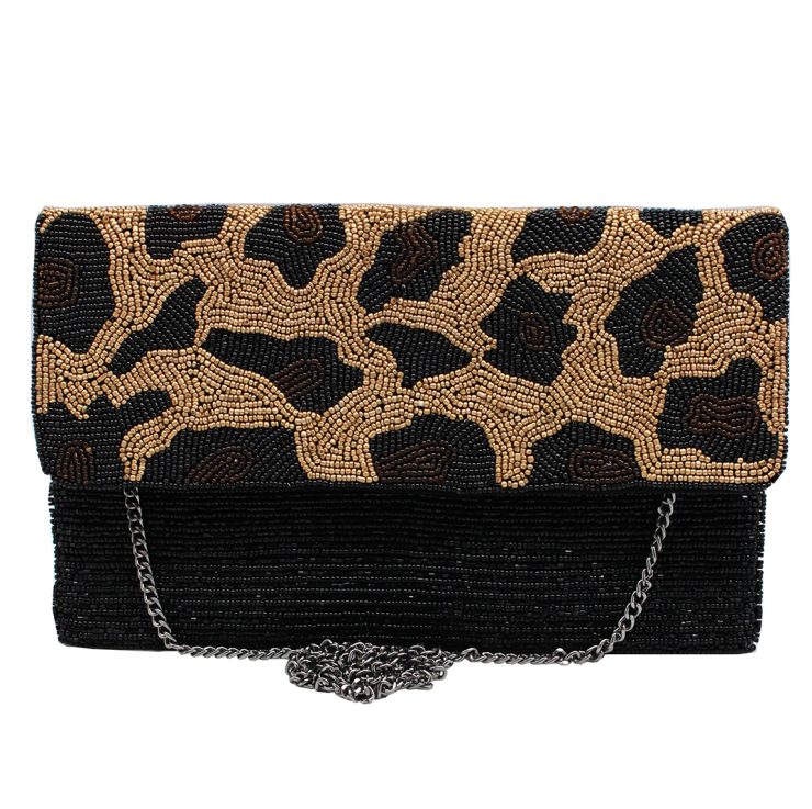 A photo of the Leopard Print Beaded Clutch product