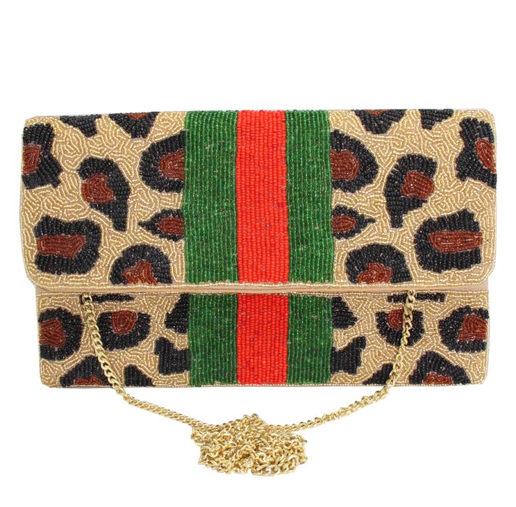 A photo of the Leopard Stripe Beaded Clutch product