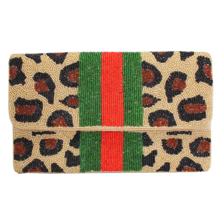 A photo of the Leopard Stripe Beaded Clutch product