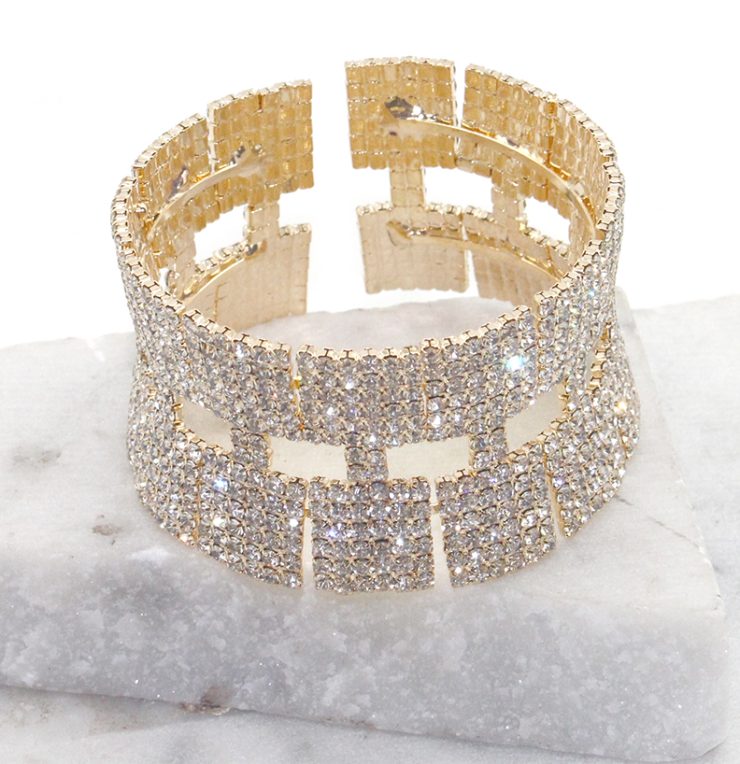 A photo of the Rhinestone Perfection Cuff Bracelet in Silver product