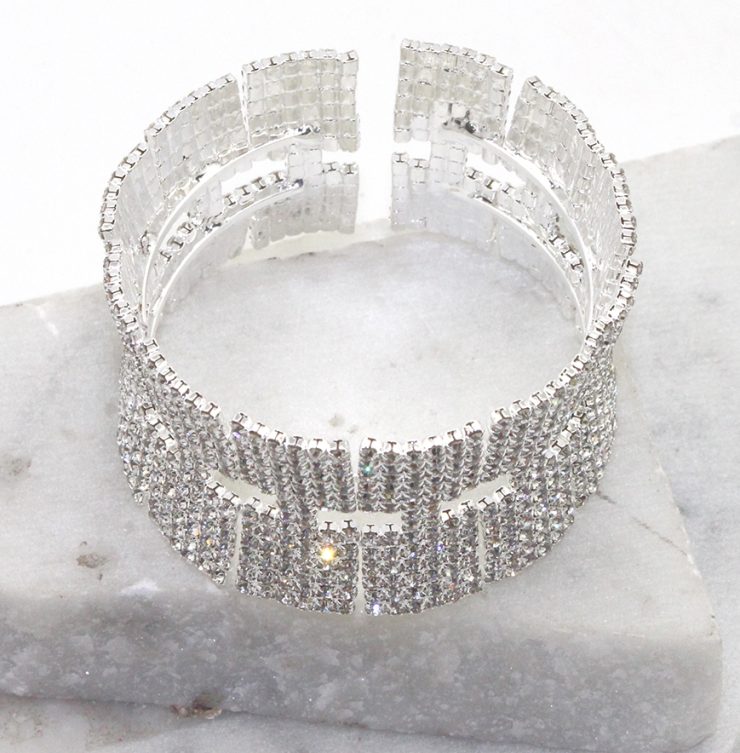 A photo of the Rhinestone Perfection Cuff Bracelet in Silver product
